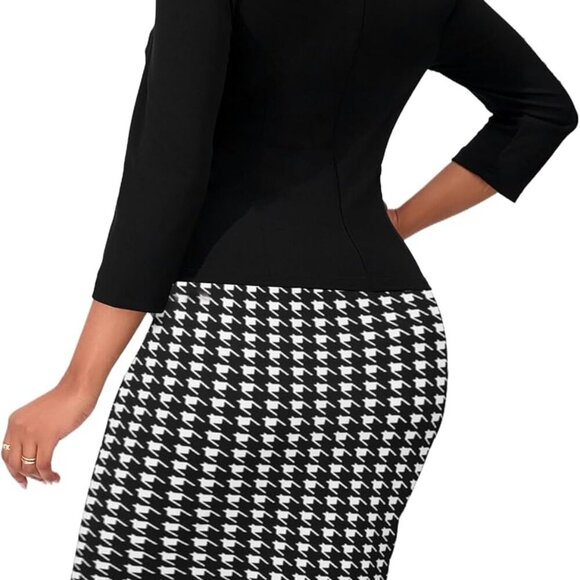 Women's Reto Bodycon Midi Dresses 3/4 Sleeve Church Wear to Work Business Pencil - Picture 6 of 6